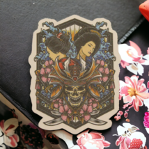 Geisha Japanese Woman Skull Oni Mask Lotus Katana Sword Sticker - £2.34 GBP
