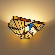 Tiffany Wall Sconces 12 Inches Wide Cream Amber Vintage Style Stained Glass Wall - £95.80 GBP