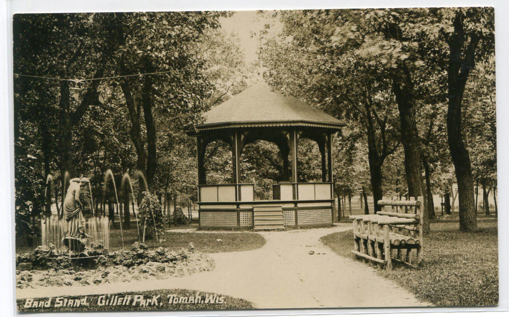 Band Stand Gillett Park Tomah Wisconsin 1908 RPPC Real Photo postcard - $9.41