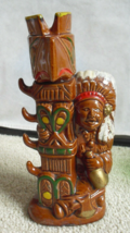 Unique Vintage Brown Pottery Indian with Totem Pole Decanter Bottle 9&quot; Tall - £58.72 GBP