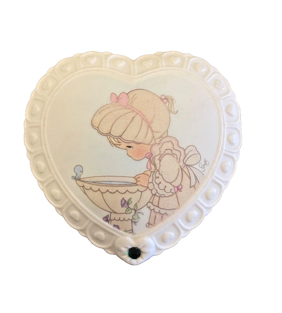 Trinket Box Precious Moments Month of May Emerald Heart Ceramic 1996 - £11.83 GBP