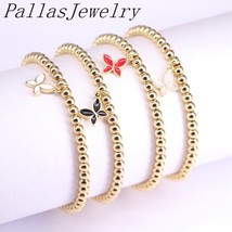 10Pcs Colorful Enamel Heart Charm Bracelet Gold Color Copper Bead Jewelry Bracel - £31.50 GBP