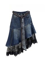 WomenTrend Angeles Tassel Skew Denim Light Blue Utililty Jeans Flared Sk... - $58.98