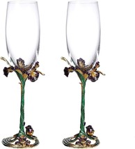 Enamel Wine Crystal Champagne Flutes Glasses Set of 2, Decorative Enamel - £59.22 GBP