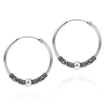 Gorgeous Vintage Bali Style Sterling Silver 30mm Hoop Earrings - £15.56 GBP