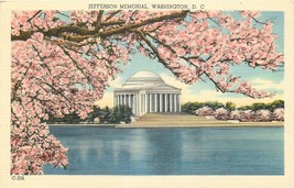 Linen Postcard Da719 Thomas Jefferson Memorial Washington DC Cherry Blossoms - $4.85