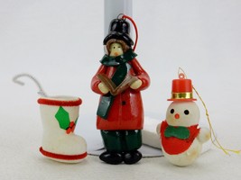 Lot of 3 Random Christmas Ornaments, Vintage Tree Decor, Boot, Snowman, Caroler - £11.71 GBP