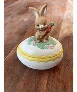 Vintage Lefton Easter Egg Bunny Rabbit Trinket Box Hand Painted Green  W... - $12.20