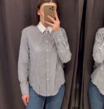 Zara Bnwt 2024. Blue White Striped Shirt Contrast Neck Poplin. 2651/491 - £49.76 GBP