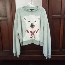 Miss Chievous Sequin Polar Bear Sweatshirt Furry Cozy Teddy Top Plus Siz... - £33.09 GBP