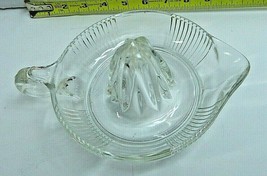 Vintage Clear Pressed Glass Ribbed Large Reamer Juicer with Handle &amp; Spo... - $21.78