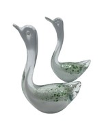 Art Glass Swan Cased Teal Green Aqua White Hand Blown Pair - £21.86 GBP