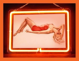 Vintage Pin up Girl Red Dress Sleeping Hub Bar Display Advertising Neon ... - $79.99