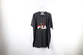 Vintage 90s Fila Mens 2XL XXL Thrashed Spell Out Basketball T-Shirt Black Italy - £43.48 GBP