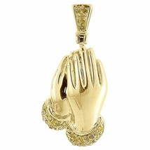 0.25ct Lab-Created Yellow Citrine Praying Hands Men&#39;s Pendant 14K Gold Plated - £147.89 GBP