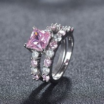 2Ct Pink Princess Lab-Created Diamond 14K White Gold Engagement Bridal Ring Sets - £299.87 GBP