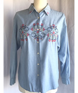 Blue chambray embroidered shirt women&#39;s sz L Best American Clothing Co. - €3,48 EUR