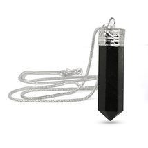 Generic Black Tourmaline Quality Crystal Stone Pencil Pendant &amp; Metal Ch... - £5.63 GBP