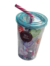 10oz Valentines Tumbler W/Straw Hearts Glitter BPA Free(Straw Is Bend). - £10.57 GBP