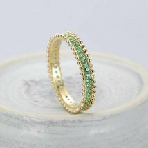 Vintage 1.25CT Round Emerald 14K Yellow Gold Over Stacking Wedding Eternity Band - £64.73 GBP