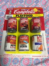 NEW Vintage 1991 Playtime Campbell&#39;s Playfood 6 Soup Pork &amp; Beans Cans Tyco - £11.95 GBP