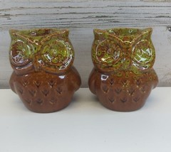 Vintage Pair Ceramic Owl Tea Light/Votive Candle/Incense Holder/Fairy Lamp - £15.42 GBP