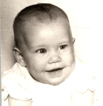 Vintage 1960s Baby Girl Smile Studio Black &amp; White Photograph 3.3&quot;x2.3&quot; - £7.78 GBP