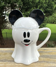 Disney Mickey Mouse Ghost Mug Cup 17 oz With Ears Lid Topper Top Halloween NEW - £23.50 GBP