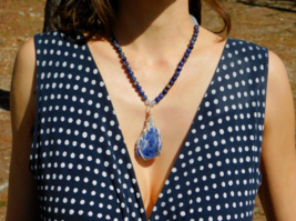 Blue Sodalite Pendant and Blue Chalcedony Necklace Energy Healing Throat Chakra - £47.96 GBP