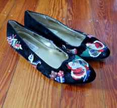 Karen Scott Christmas Santa Claus Embroidery Theme Flats Shoes size 8 - WORN OUT - £5.55 GBP