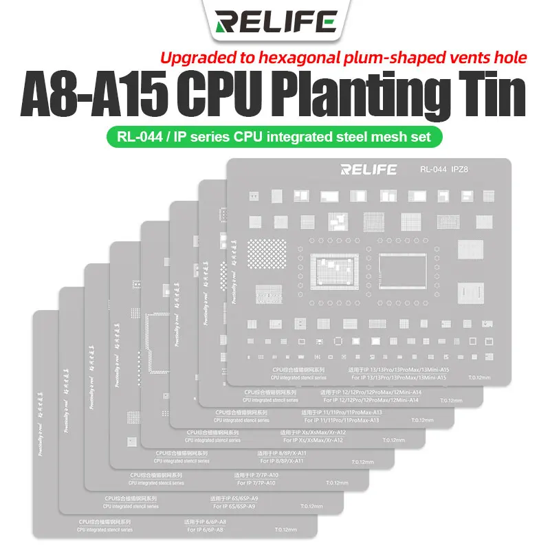 RELIFE     CPU Series Steel Stencil Set Chip Planting Tin Net Mobile Phone Mothe - £64.78 GBP