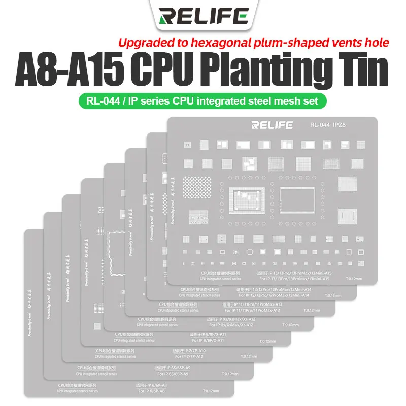 RELIFE     CPU Series Steel Stencil Set Chip Planting Tin Net Mobile Phone Mothe - £63.77 GBP