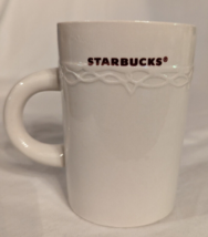 Starbucks Embossed w/ White Holiday Lace Ceramic Coffee Cup Mug 10oz 2010 - $9.74