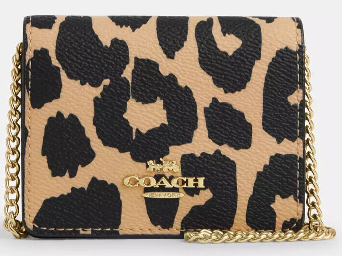 Coach Mini Wallet Leopard Animal Print Gold Chain CX151 Cheetah Leopardo $150