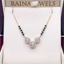 18ct Yellow Gold Natural Diamond Pear &amp; Round Halo Mangalsutra Necklace ... - $2,240.76