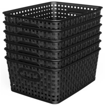 Woven Storage Organizer Basket, 6-Pack Black Plastic Weave Baskets, 10.1 X 7.55  - £31.96 GBP