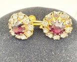 Antique Garnet Rhinestone Gold Filled Screw Back Earrings Round 1/20 12K GF - $49.99