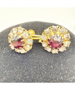 Antique Garnet Rhinestone Gold Filled Screw Back Earrings Round 1/20 12K GF - $67.90 CAD