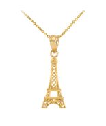Gold Eiffel Tower Pendant Necklace 10K 14K Yellow White Rose Gold Paris ... - $169.99+