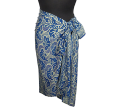 Blue + Cream Floral Hawaiian Print Sarong Swimsuit Cover Up ONE SIZE - £15.45 GBP