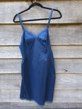 Vintage 40s Dark Blue Slip Rare Find Lace Trimmed &amp; Length Size 32 Short  - £19.33 GBP