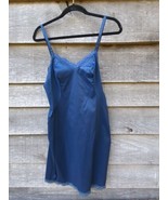 Vintage 40s Dark Blue Slip Rare Find Lace Trimmed &amp; Length Size 32 Short  - £19.83 GBP