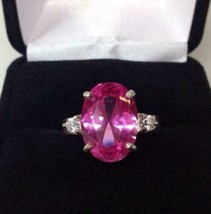 925 Plata de Ley Natural Certificado 8Ct Zafiro Rosa Ovalado Anillo Compromiso - £80.65 GBP