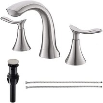 Widespread 3 Hole Brushed Nickel Bathroom Faucet, Modern 8 Inch Two, By Comllen. - £51.07 GBP