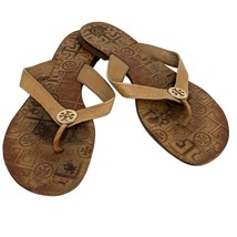 Tory Burch Leather Thong Thora Sandals Embossed Gold Hardware 9 - £28.77 GBP