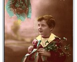 RPPC Child w Inset World War I Soldier Bonne Annee Happy New Year Postca... - $5.89