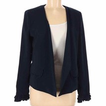 Adrienne Vittadini Solid Navy Blue Ruffled Open Front Blazer Size Medium - £20.52 GBP
