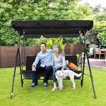 3-Seat Patio Swing Chair,Outdoor Porch Swing with Adjustable Canopy and Durable - £104.54 GBP