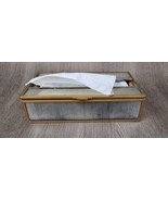 Gold Brass Mirrored Tissue Box Holder 11x6 Hollywood Regency Unique Aged... - $95.06 CAD