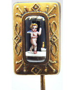 Antique Miniature Victorian Painting God of Wine Angel Cupid Putti Stick... - £99.91 GBP